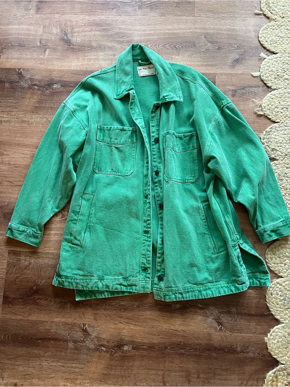 Free People We The Free Madison City Denim Jacket Size Medium RT $128 Green